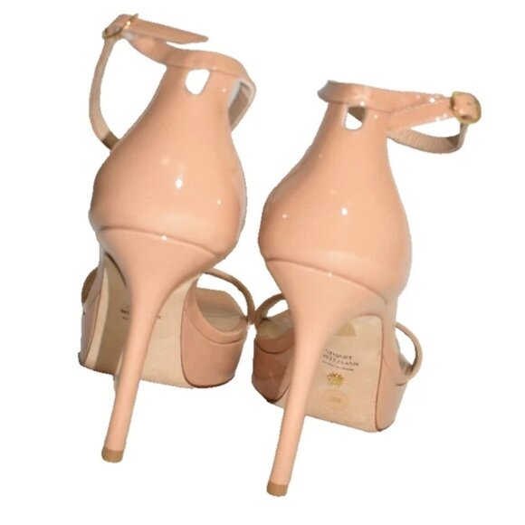 $600 STUART WEITZMAN Nunaked Party Platform Strap Sandal PATENT ADOBE 10 (PC3) - Picture 5 of 7